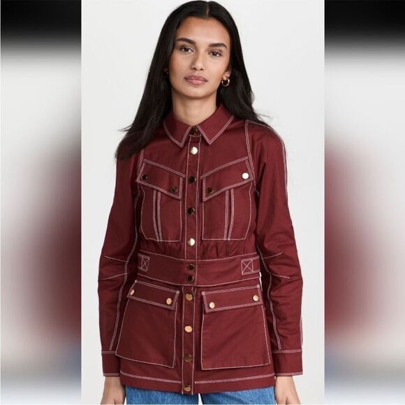 Veronica Beard Keswick Twill Two in One Cargo Jacket Color Deep Brick Size 4 - Picture 3 of 7